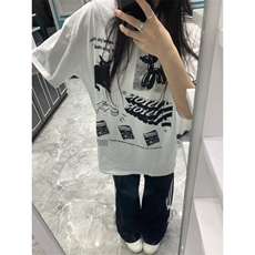 T0662-P30美式黑白小众猫咪字母印花纯棉短袖男女款，男装T恤，星座617A-2