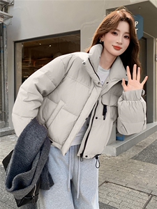 现货新款羽绒服女短款韩版立领简约加厚小个子高级感面包服外套潮图片