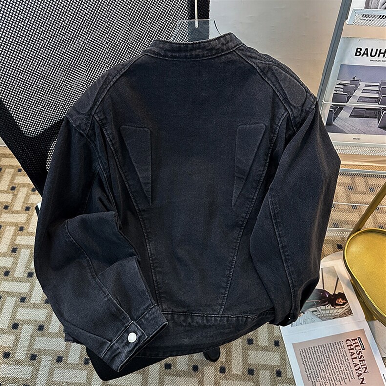 小众复古立领垫肩牛仔外套立体解构设计夹克机车服男JK08959-P78,男装夹克,星座308B-1