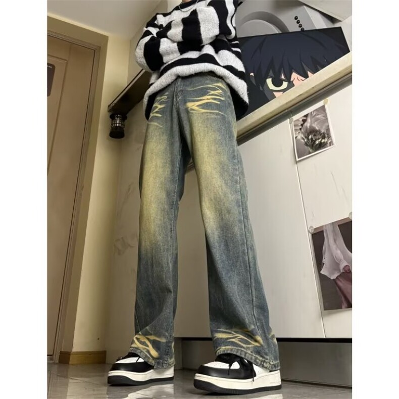 青少年春秋黄泥色直筒裤长裤美式嘻哈牛仔裤男,男装牛仔裤,星座410-6（原星座1304-1）