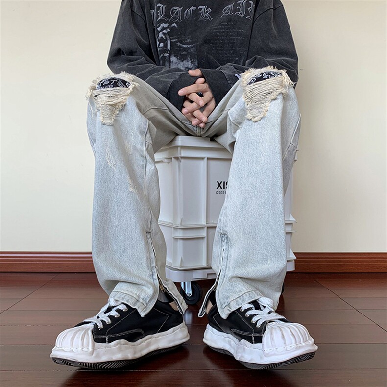 新款拉链美式高街直筒大码牛仔裤货号K667P65,男装牛仔裤,电商A063
