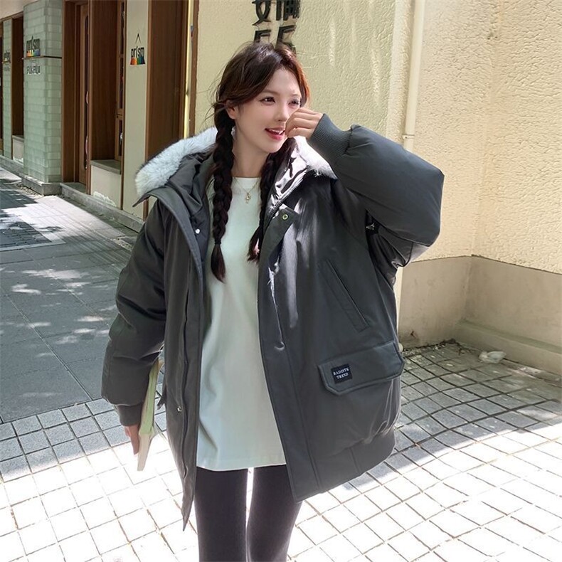 灰色女装毛领羽绒服中长款冬加厚工装派克服羽绒外套现货款，男装羽绒服，星座1210-1