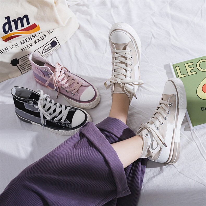 韩版高帮帆布鞋女2024新款鞋子夏季复古ins潮鞋女，女鞋帆布鞋，星座1407-3