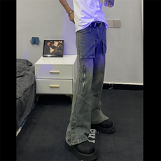 美式重磅牛仔裤染微喇叭长裤显高拖地高街直筒K6078-P58，男装牛仔裤，星座1109-3