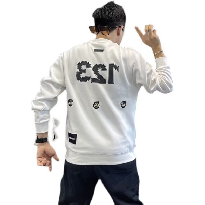 秋季新款卫衣男潮牌时尚数字印花长袖上衣百搭休闲套头打底衫男装,男装T恤,星座506A