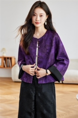 在仓~2025年秋冬圆领宽松重磅提花单排扣真口袋长袖外套，女装短外套，新依时派