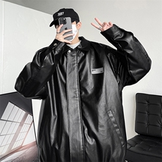 秋季翻领男士皮衣贴标夹克潮外套休闲青年款A266-PY006-特P55，男装皮衣，电商A266