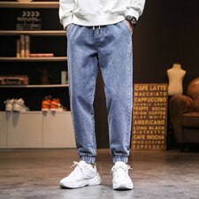夏季潮流男休闲裤字母印花腰部抽绳收脚时尚百搭牛仔裤K805-P45，男装休闲裤，电商A128