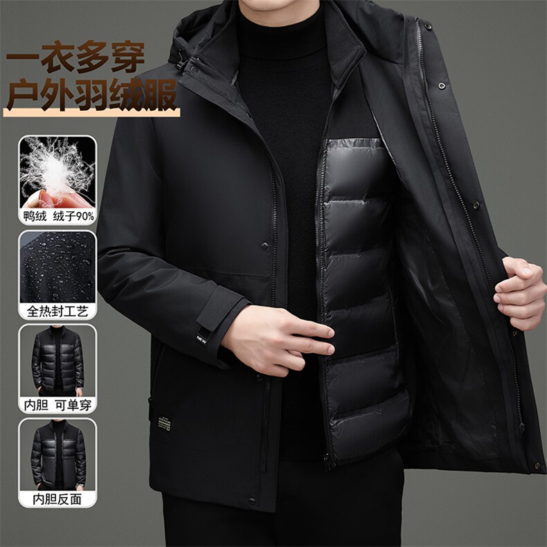 现货一衣三穿全热封工艺新标90白鸭绒户外冲锋衣羽绒服外套图片