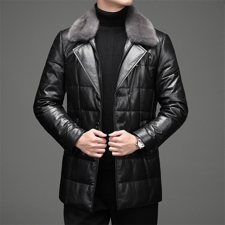 DLSN9278加厚绵羊皮羽绒服男士外套皮衣水貂毛领皮短款P1320,男装皮衣,电商B360