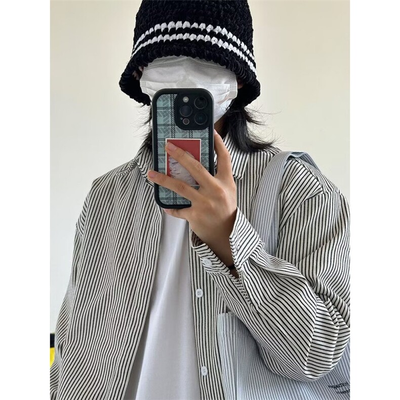 港风春款男女衬衫竖条纹白搭宽松衬衣CS238 P43图片