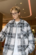 模特-宽松港风ins扎染格子长袖衬衫男9021-P48，男装衬衫，电商B380（原B361）