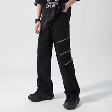 港风春夏款男牛仔裤拉链装饰宽松直筒休闲长裤nk0106P55，男装牛仔裤，星座1013-1