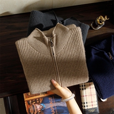 秋冬新款男士立领纯山羊绒衫薄款拉链羊毛开衫商务休闲男装，男装羊绒开衫，澳坤羊绒