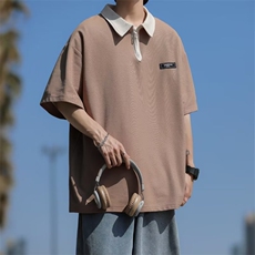 日系短袖polo衫男女潮牌潮流上衣服重磅T恤半袖美式复古FT91-p32，男装Polo衫，星座1008