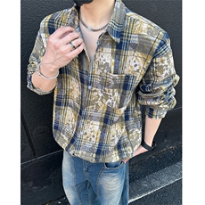 美式高街潮流格子衬衫潮牌宽松休闲上衣A086-CS2201-特批价30，男装衬衫，电商基地A086