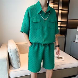 港风衬衫套装短袖短裤两件套搭配一套衣服 送链子 W3234套装P55图片