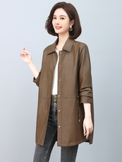 皮衣外套女小个子高级感中长款皮夹克春秋季新款中年妈妈时尚上衣，女装皮衣，希欧阁