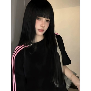 抖音得物品质二开240克宽松纯棉美式潮牌印花三条杠中性风短袖T恤图片