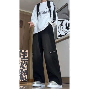 牛仔裤男水洗拉链秋季新款美式潮牌复古阔腿长裤子-A1153TP55控79图片