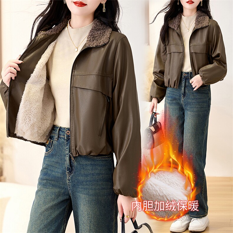 冬装新款2025年加绒皮衣时尚洋气百搭款上衣,女装皮衣,新感觉
