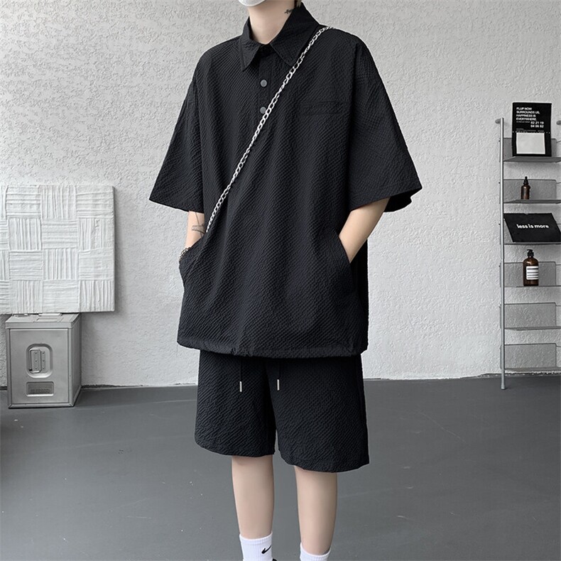 8XL-M日系工装短袖衬衫男夏季POLO衫t恤休闲运动套装TZ38004特P55,男装Polo衫,电商B312