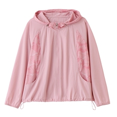 时尚印花拼接短款连帽防晒衣女2025夏新款宽松轻薄透气防晒服外套，女装防晒衣，沐七七