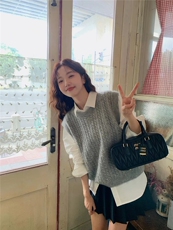 早春look|百搭纯色绞花宽松显瘦无袖背心马甲，女装马甲，半城羊绒