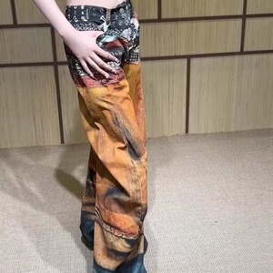 G967-P61 2025新款3D立体打印错觉复古彩色油画腰带弯刀牛仔裤图片