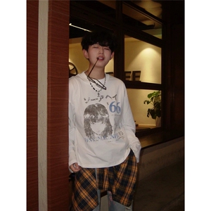 手绘漫画长袖T恤男女春秋潮牌高街休闲上衣CTX0001图片