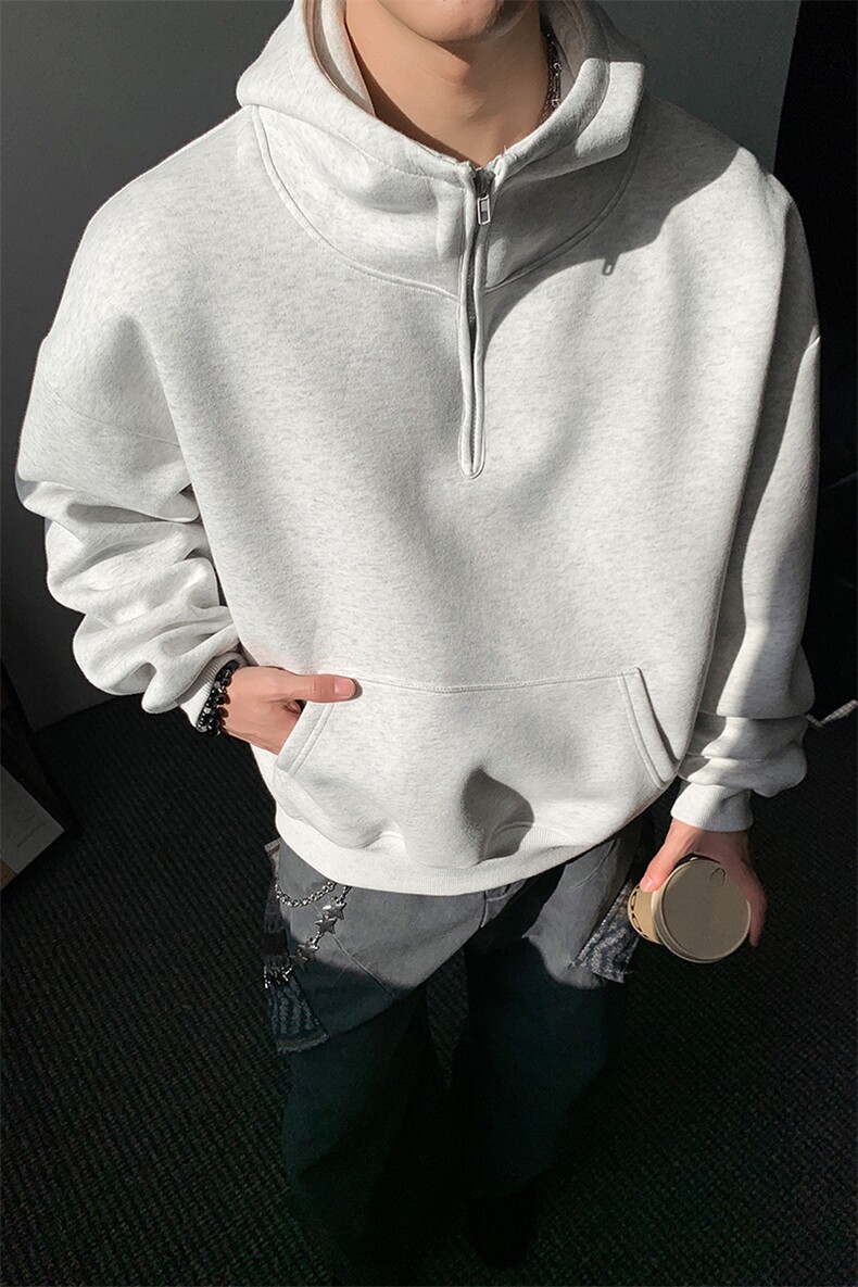 加绒奥粒绒连帽卫衣重磅无帽绳500克拉链硬挺外套男RH5305JR-P59,女装短外套,星座610B-1