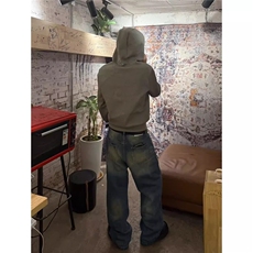 美式复古重工铆钉水洗牛仔男女秋冬宽松阔腿拖地长裤WLC6544-P58，男装休闲裤，星座1008