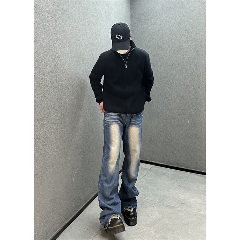 美式高街vibe重工艺做旧水洗hiphop喇叭牛仔裤货号K2406P60图片