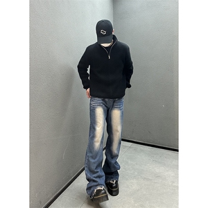 美式高街vibe重工艺做旧水洗hiphop喇叭牛仔裤货号K2406P60图片