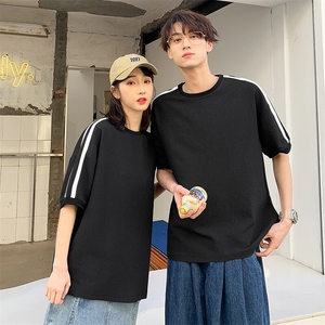 现货主推不断货大码港风情侣泡泡格休闲圆领短袖T恤T65P28图片