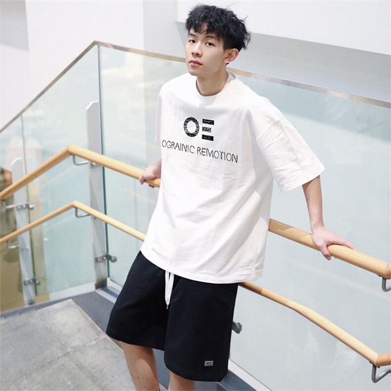 抖音得物210克现货宽松纯棉美式潮牌印花落肩袖纯棉T恤AT21115,男装T恤,电商A443