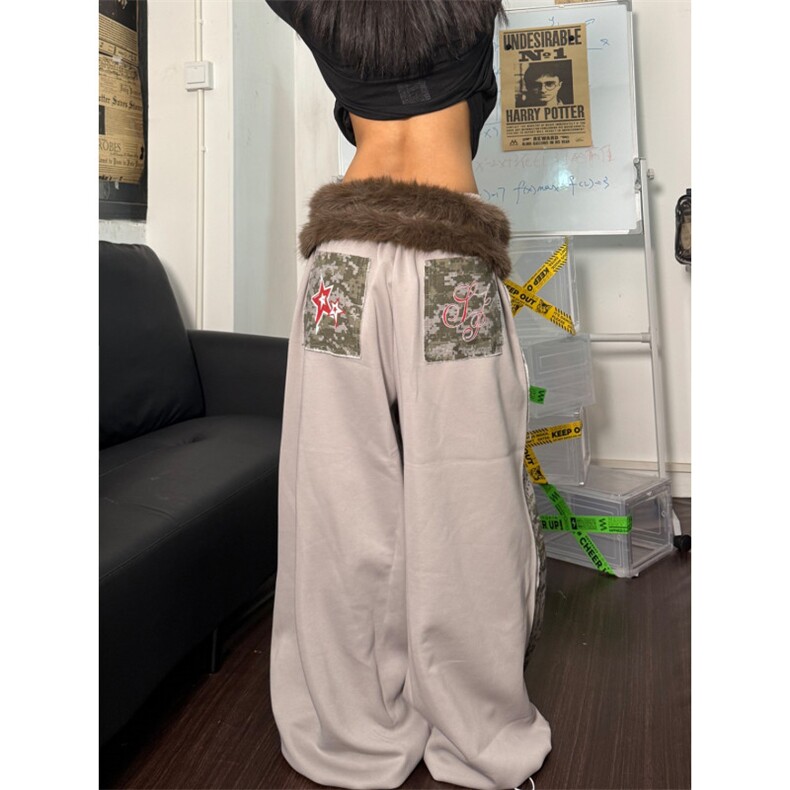 美式迷彩星星印花嘻哈舞蹈长裤男女阔腿休闲街头拖地裤W3132P38,男装休闲裤,星座1112-1