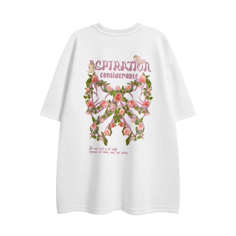 白底23新款夏季时尚百搭宽松圆领印花短袖T恤T1172P25控38图片
