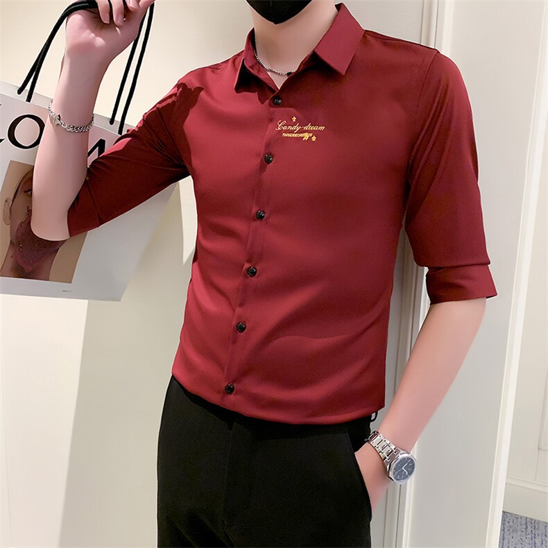 夏季青年新款刺绣纯色短袖衬衫男休闲衬衣301A-1/CS331/P55,男装衬衫,星座301A-1