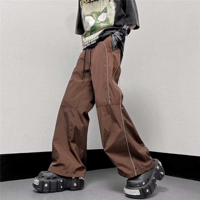 运动休闲长裤子男女微喇vibe阔腿裤垂坠感反光条直筒裤GK37-P39图片