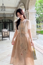 现货复古夏季短袖新款连衣裙两件套套裙，女装套装/套裙，凯芙莉服饰