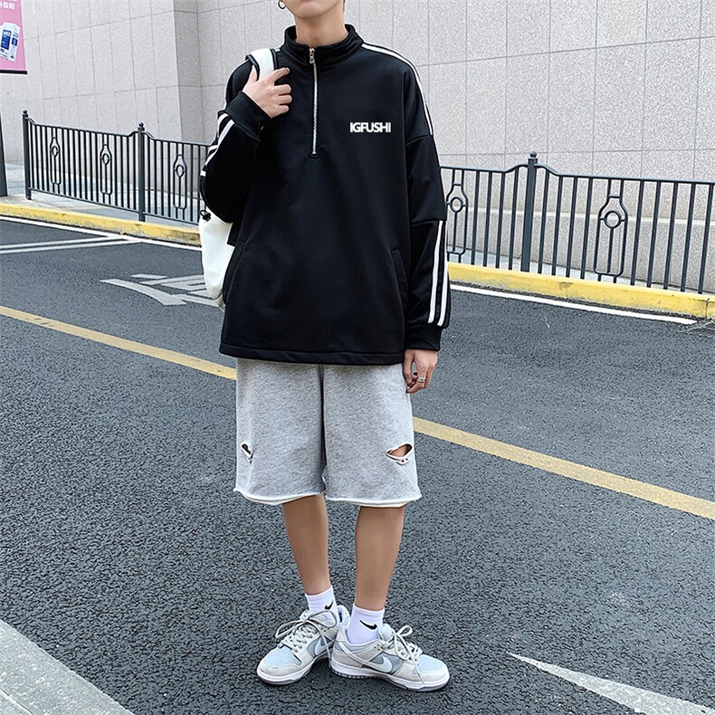 hiphop立领卫衣潮牌2021半拉链上衣宽松高级感薄款外套W1301-P38,男装卫衣,星座512-2