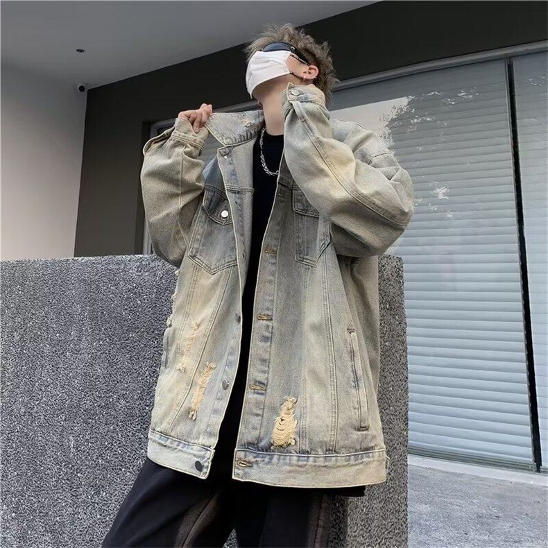 水洗做旧牛仔外套男士春秋潮流破洞美复古牛仔休闲夹N1223-P65,男装夹克,星座1001-1