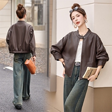 海宁蛋白皮超柔软短款休闲夹克皮衣显高显瘦百搭外套秋女，女装皮衣，江南女神
