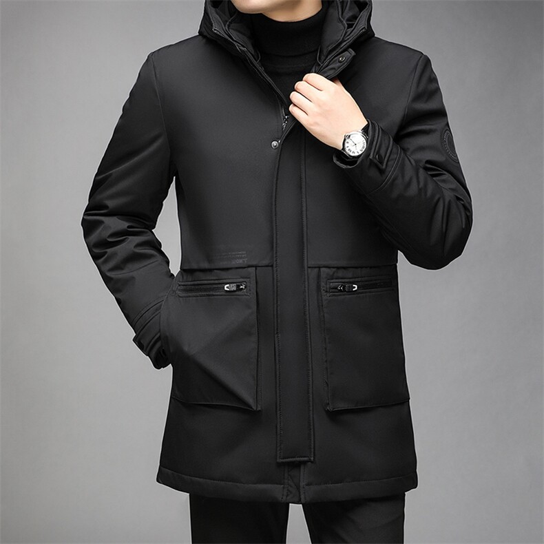 羽绒服男中长款21冬季新款休闲连帽外衣纯色男装外套GR69178-P315,男装羽绒服,电商B212（原钱塘6029）
