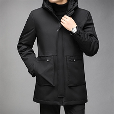 羽绒服男中长款21冬季新款休闲连帽外衣纯色男装外套GR69178-P315，男装羽绒服，电商B212（原钱塘6029）