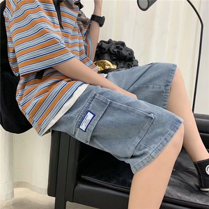 美式牛仔裤男春秋新款休闲直筒短裤L13P38图片