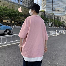 假两件短袖T恤男港风夏季宽松圆领上衣韩版潮流休闲百搭五分体恤，男装T恤，星座506A