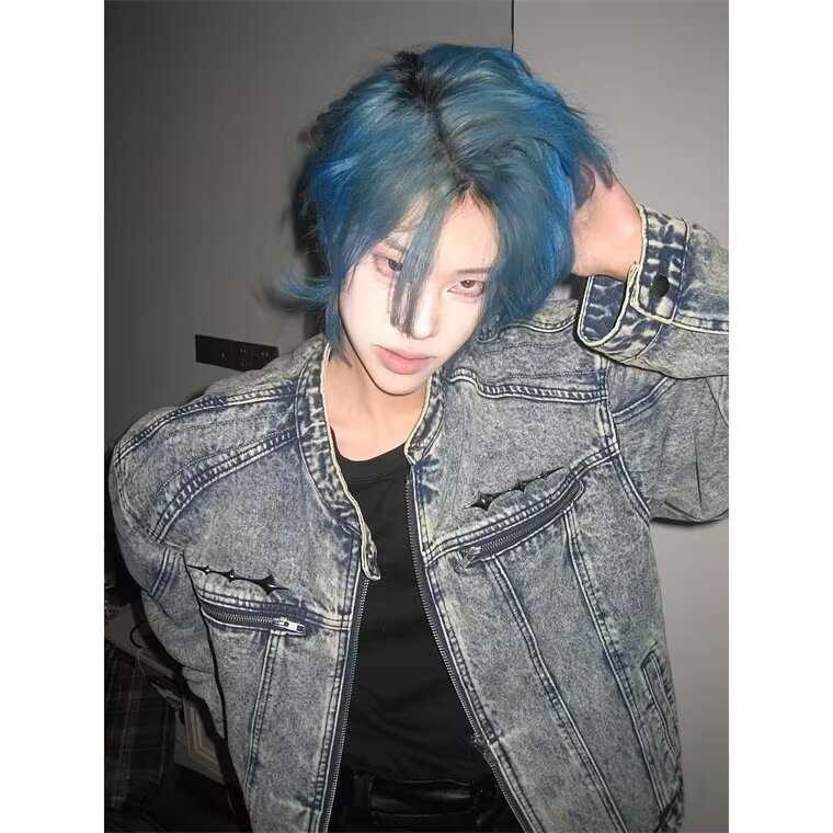 美式高街机车拉链夹克男秋季vibe潮宽松垫肩牛仔外套WLJK022-P73,男装工装外套,星座1008