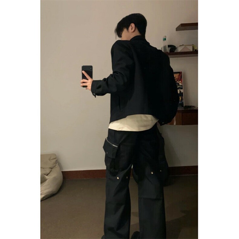 小众cleanfit垫肩帅气夹克男士春秋斜拉链廊形高街百搭飞行员外套,男装夹克,星座601-1